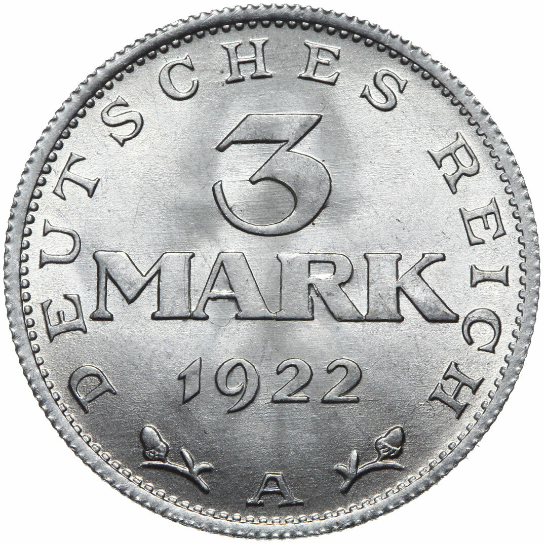 Deutsches Reich - Münze - 3 Mark 1922 A - Aluminium - Stempelglanz 