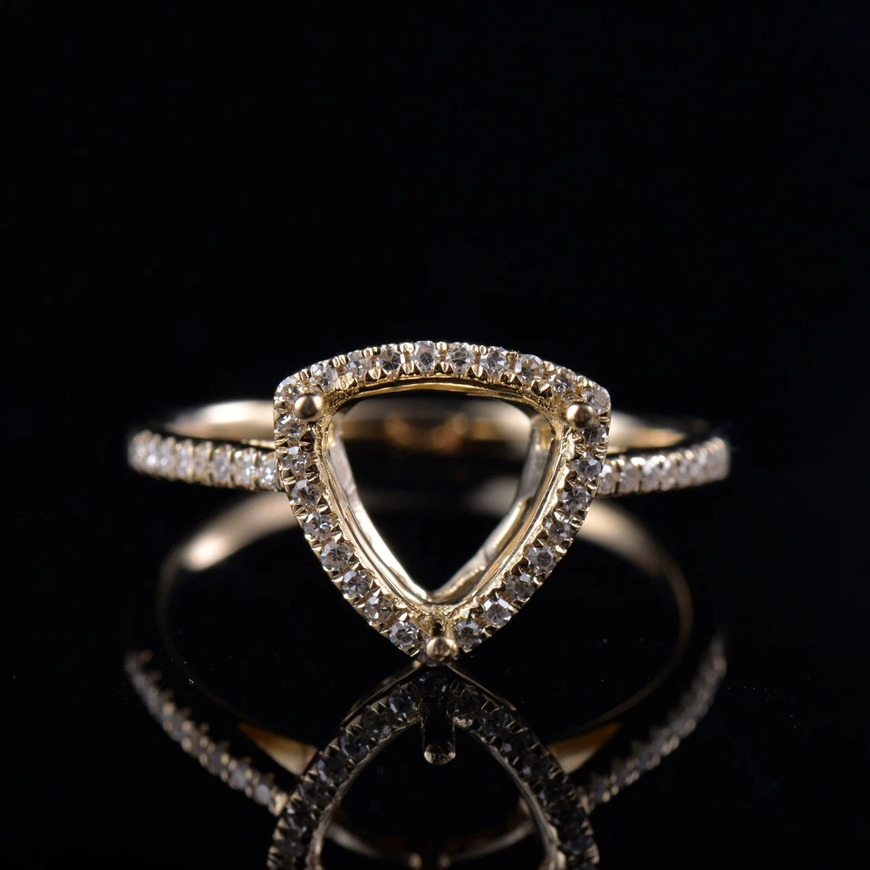 Natural Diamond Semi Mount Ring Prong Setting Trillion Cut 8x8mm 14K Yellow Gold - Image 2 of 4