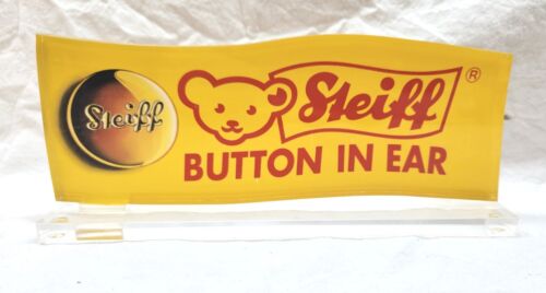 RARE Vintage Steiff Acrylic Dealer Store Display Sign Stand Bear Button In Ear - Afbeelding 1 van 5