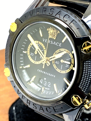 Versace Watch Quartz Character Chronograph Bezel Cracked Black Gold Versace Geo Chronograph Quartz Black Dial Mens Watch  main image 4