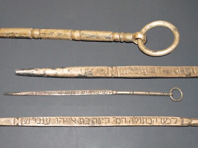 Antique Rare Jewish Silver Torah pointer ''Yad'' Hebrew owners name, 1900s