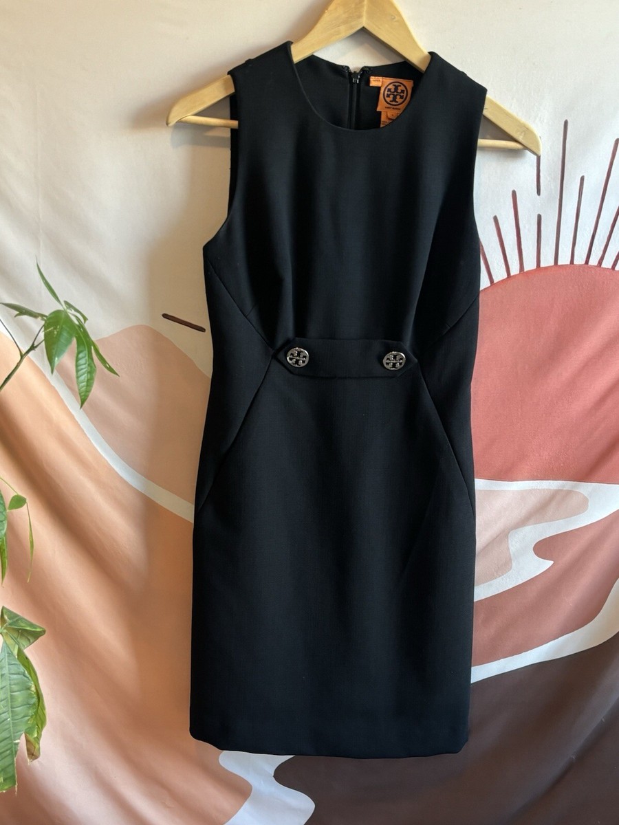 TORY BURCH Dress Sheath Career Wool Blend Sleeveless Modest Black Size 2