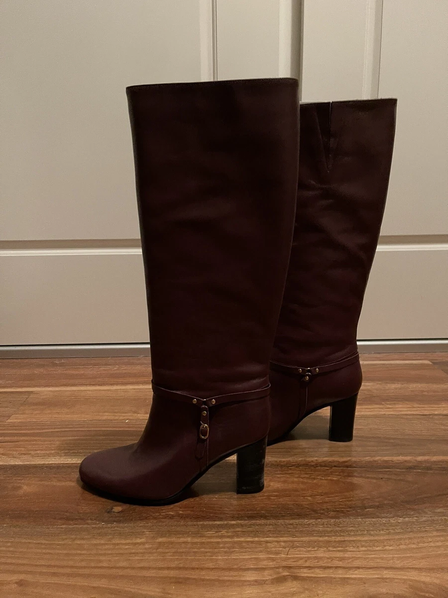 Jigsaw Knee High Boots Red Wine Maroon Size 38 eBay