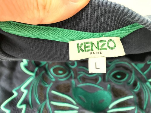 KENZO PARIS Navy Blue/Teal TIGER-GRAPHIC CREWNECK SWEATSHIRT Warm Gym Women's L - Picture 2 of 4