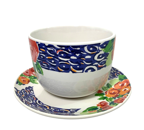 Übergroße Kaffeetasse & Untertasse Blumenmuster Keramik GGI 1996 Tischregal Dekor - Bild 2 von 9