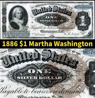HGR SUNDAY 1886 $1 Martha Washington (BEAUTIFUL Wow!) VERY LIGHTLY CIRCULATED