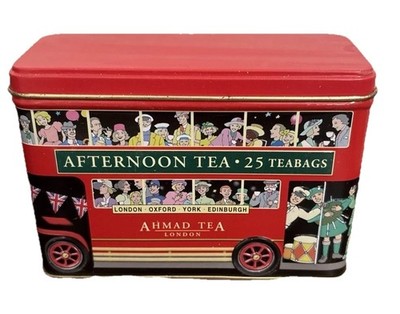 Vintage London Red Double Decker Bus Ahmad Tea Tin English Afternoon Empty