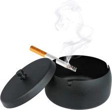 Large Metal Ashtrays with Lid, Non-Slip Windproof Ashtray for Cigarette, Tabl...