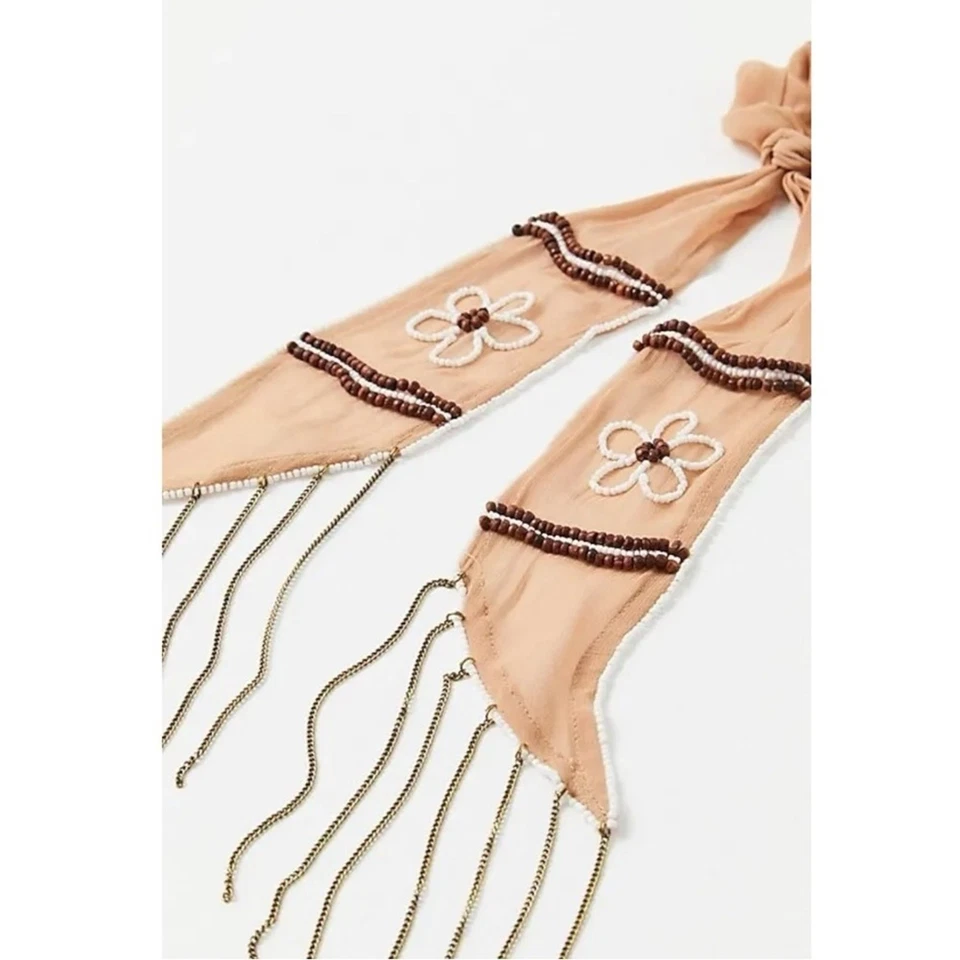 Free People Riley Pony Scarf Western Bohemian Beaded Chain Fringe Hair Tie NWT - Image 3 of 4