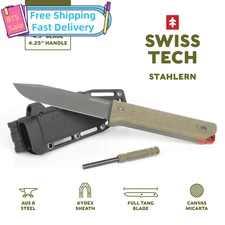 Swiss Tech 6797 8.75" Full Tang Fixed Blade Knife with Sheath and Rod, Olive