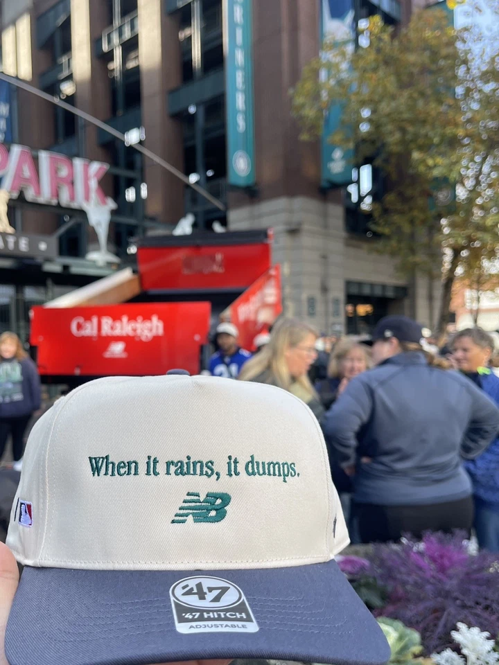 NEW Only 350 Cal Raleigh New Balance Hat “When It Rains, It Dumps” Adjustable - Image 2 of 4