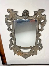 Antique VICTORIAN BRONZE/BRASS Ornate Etched Baroque/Hollywood Reg Mirror 1034