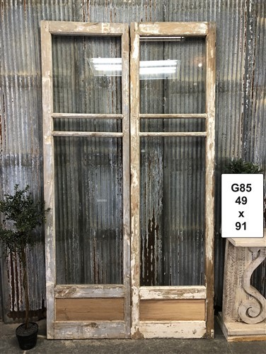 Antique French Double Doors (49x91) 3 Pane Glass, European Reclaimed G85