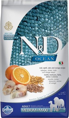 Farmina N&D Ocean Dog Dry Med/Maxi Cod Spelt Oats Orange 5.5 Pounds