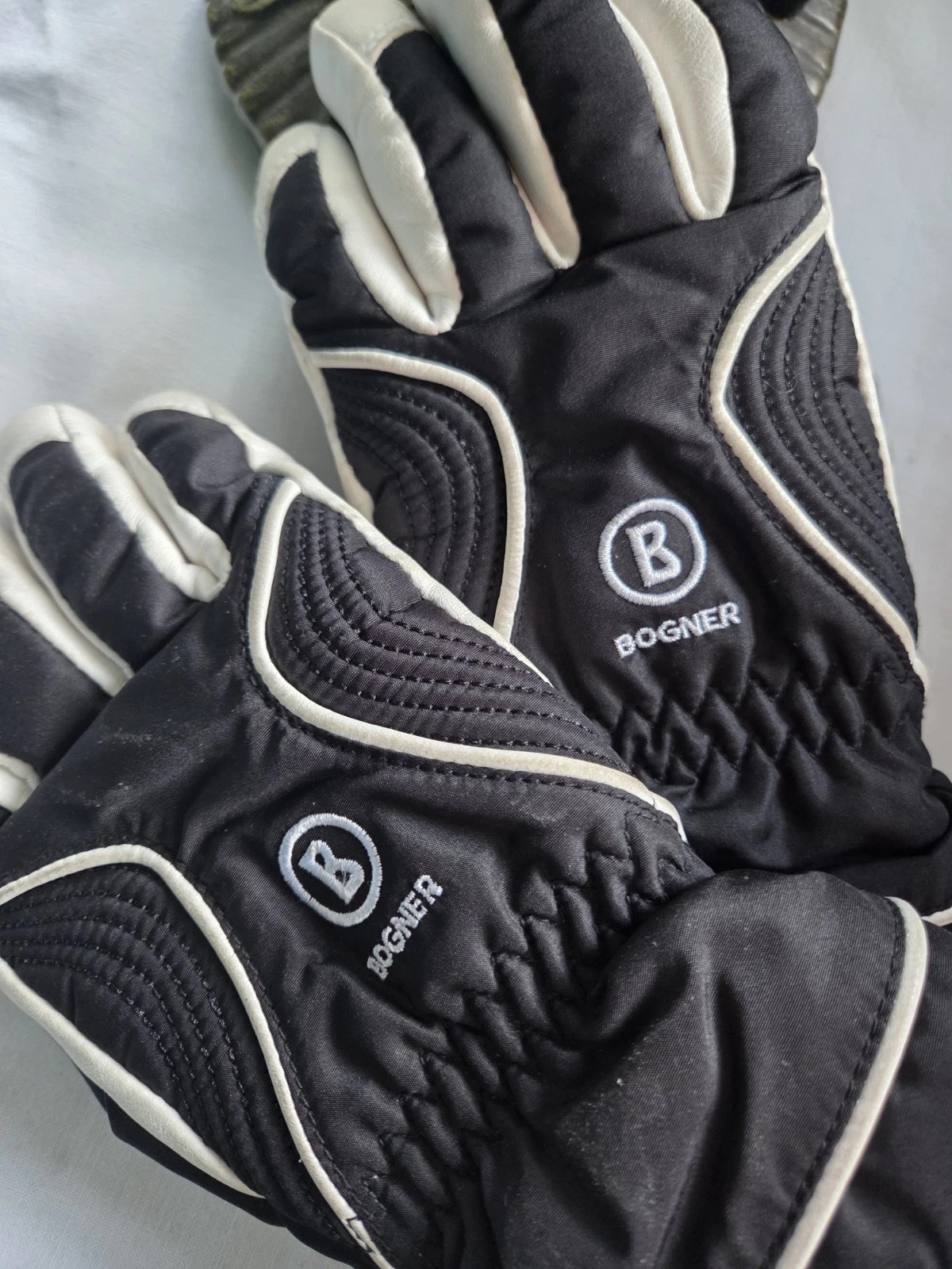 Bogner Ski Gloves Leather Mix Warm Winter Sport Black White Logo Snow EU 7 Small