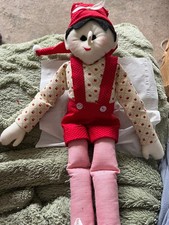 Whimsical Fabric Elf Dressed In Red Posable Christmas Decor Doll