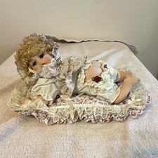 Blonde Curly Hair Blue Eyes Soft Body Baby Doll Light Complexion Vinyl Cloth