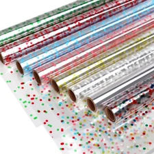 8 Rolls Clear Cellophane Wrap Roll 34 Inch x 16.4 Ft Polka Dots 8 Colors