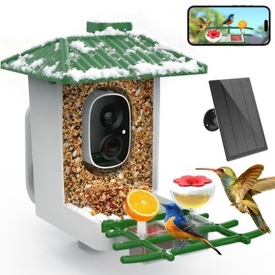 Smart Bird Feeder with Camera Solar Powered, 2K HD WiFi Live View Bird Feeder...