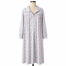 Vtg Lanz of Salzburg Floral Bird Flannel Maxi Nightgown Size L Cardinal Pockets