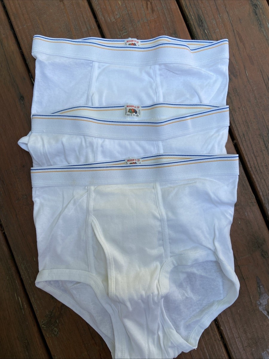 3) Pair 34-36 Medium Vtg Fruit Of The Loom Men's Gold/Blue Stripe