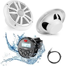 Marine Stereo System with Bluetooth MP3 USB FM Radio and 2 Waterproof 6.5