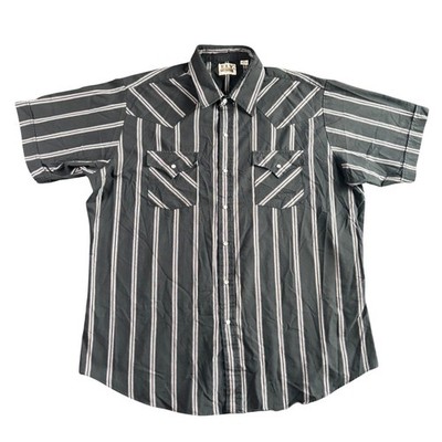 Ely Cattleman Mens XL Black Striped Short Sleeve Western Pearl Snap Shirt