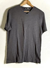 TravisMathew Men’s Medium Gray Striped V-Neck T-Shirt Casual Golf