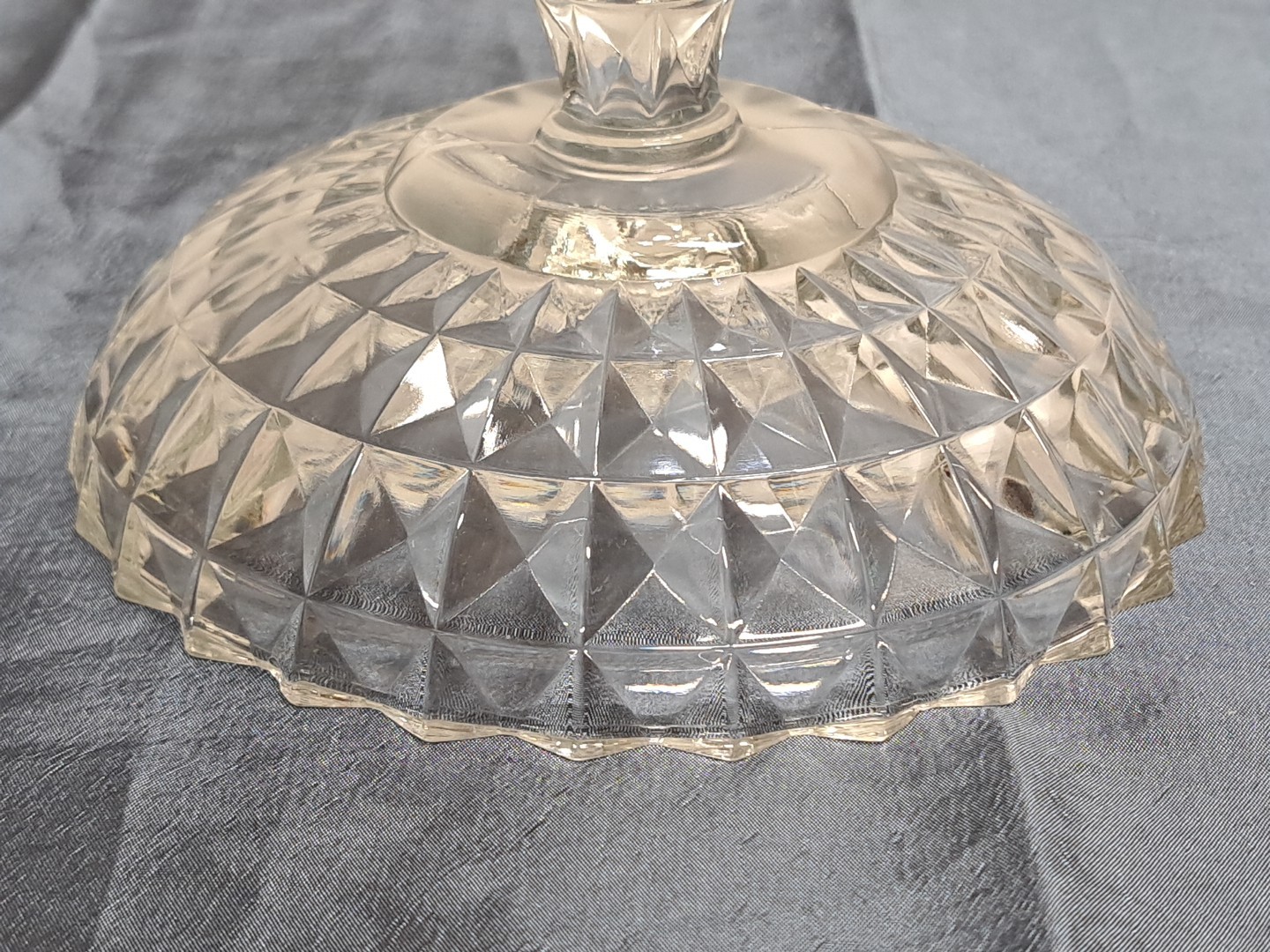 Vtg Jeanette Glass Clear Diamond Cubist Compote Pedestal Bowl 6", Candy Dish 6⅝"