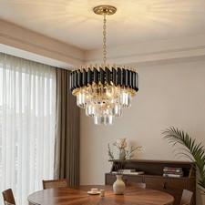 Modern Pendant Chandelier Crystal Lighting Black Gold Ceiling Light Fixture Lamp