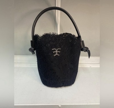 Vintage Ermanno Scervino Leather Black Lace Bucket Bag