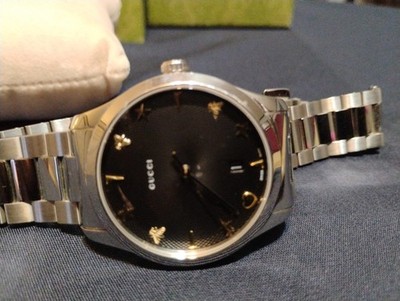 Gucci G-Timeless Quartz Black Dial Stainless Steel Bracelet 5 ATM w/ Box
