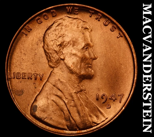 1947-D Lincoln Wheat Cent- Red- Choice Gem Brilliant Uncirculated Luster #J3650
