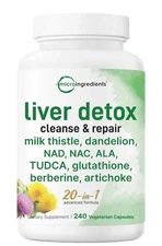 Liver Detox 20-in-1 w/ Milk Thistle NAC ALA, TUDCA for Cleanse & Repair 240 Caps