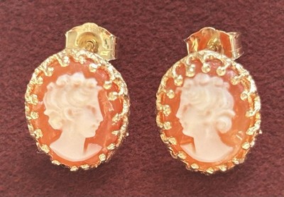 Vintage 14K massiv Gelbgold echte Kamee Ohrringe 2,55 Gramm 12,1 mm L 9,9 mm B