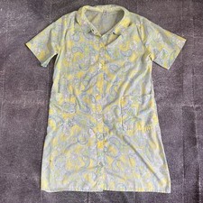 Women's Vintage 70's JCPenney Gaymode Paisley Yellow Blue Button Up Dress Sz L