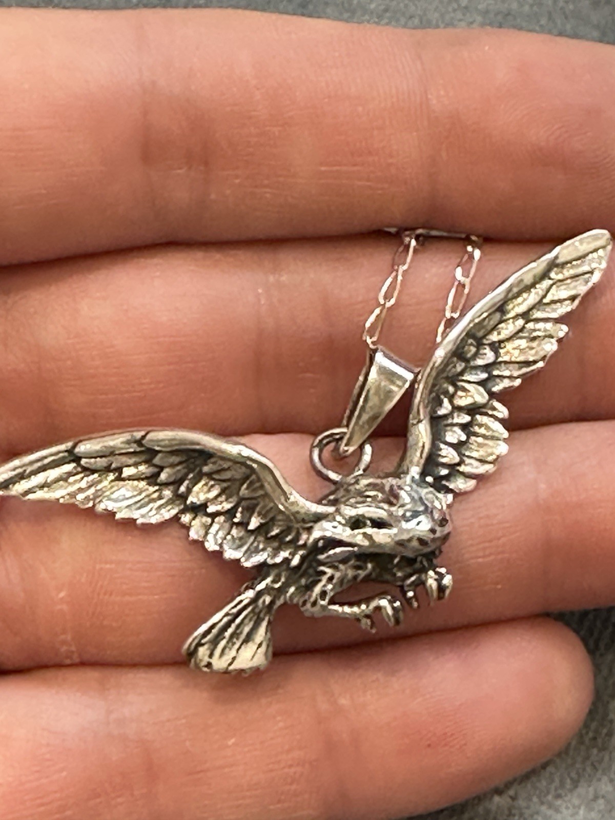 Vintage 925 Solid Sterling Silver Eagle Pendant O… - image 1