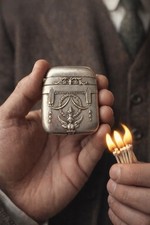 Antico Vesta Case Per Fiammiferi Fine 800 Placcato Argento Con Vittoria Alata