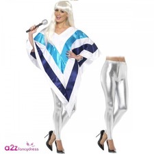 Adult Super Trooper Poncho + Silver Leggings Waterloo Mamma Mia 70's Fancy Dress