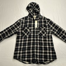 Boston Traders XL Women's Flannel Sherpa Lined Jacket Hoodie, Black Purple Plaid