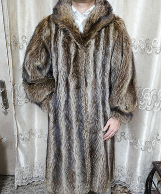 vintage Luxury genuine classic Racoon fur Gorgeous cross long coat M 10 40