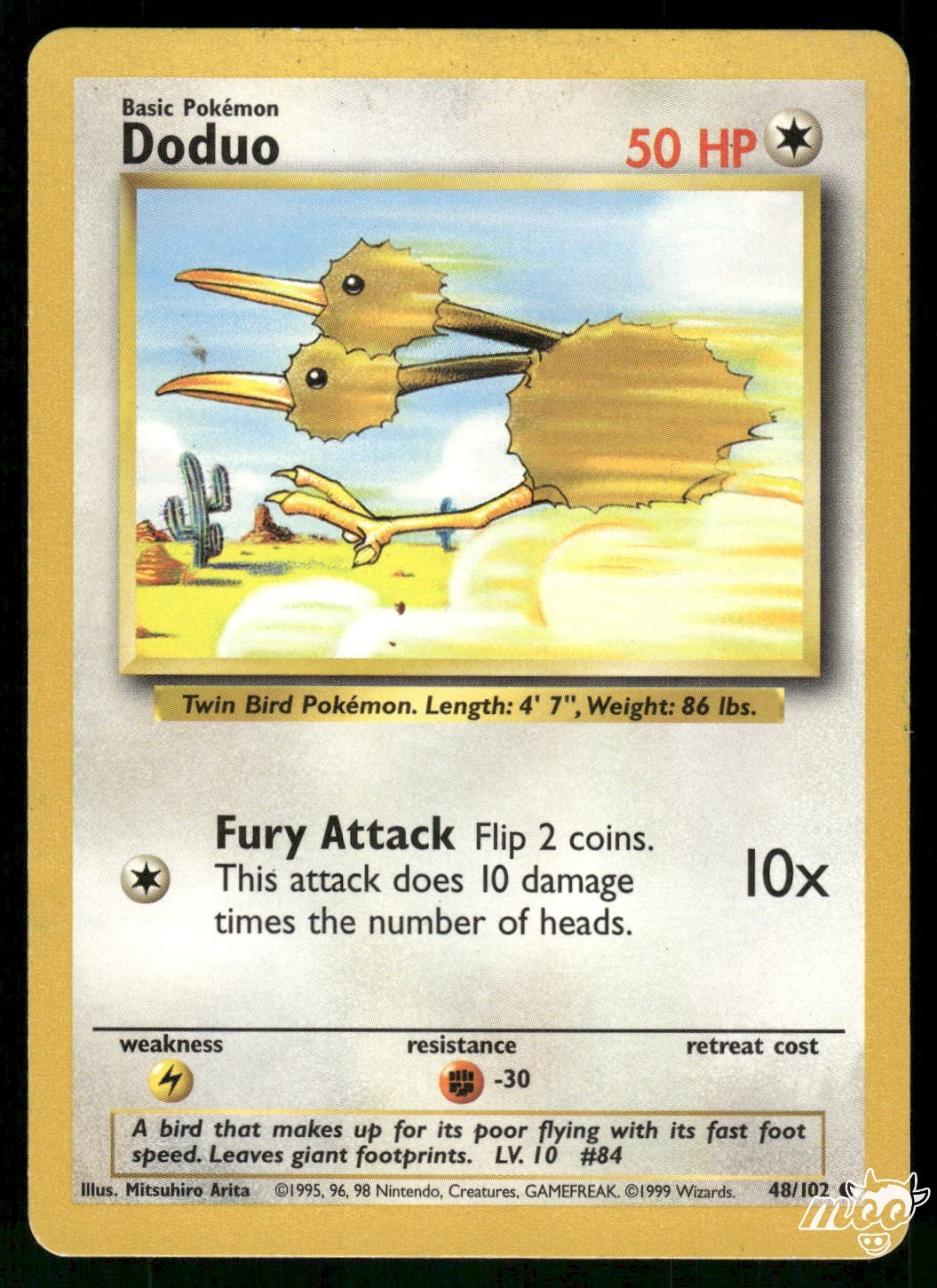 1999 Heavily Played Pokemon Doduo 48/102 Base Set
