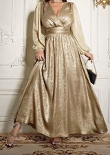 NEW Shiny Metallic Gold Blouse Dress Long Sleeve 3X 18 FULL Skirt 114" SWEEP