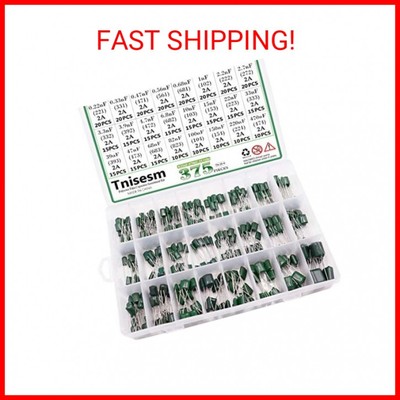 Tnisesm 375 Pcs 24 Value Metalized Mylar Polyester Film Capacitors Assortment Ki