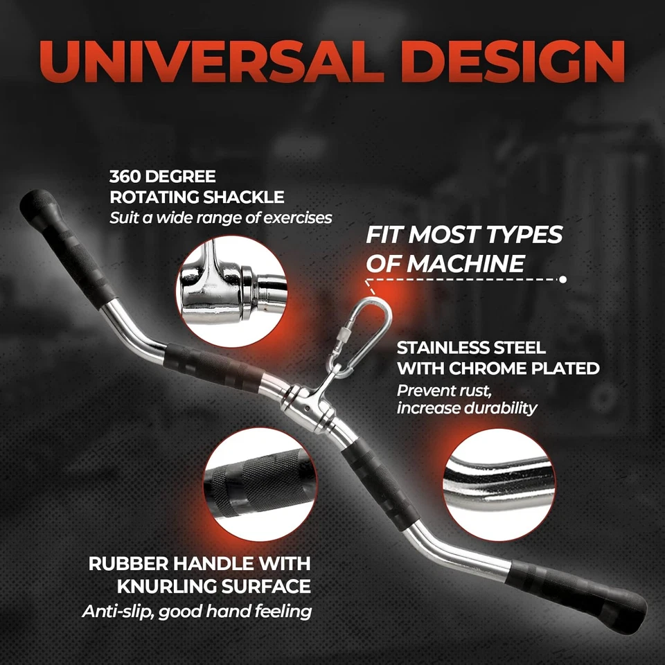 Wide Grip Curl LAT Pull down Bar Attachments Rubber Handgrips/Curl Bar/Press dow - Image 3 of 4