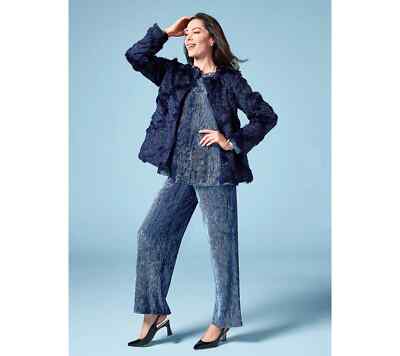 Dennis Basso Regular Velvet Pull on Pants, Petrol Blue Medium