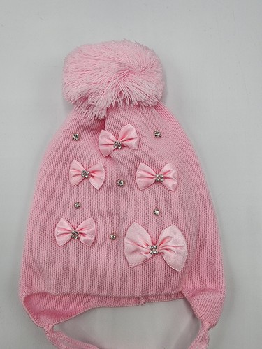 MarSel Girls’ Wool Blend Pink Rhinestone Chinstraps Hat Sz 46-48 1.5-2 Years NWT