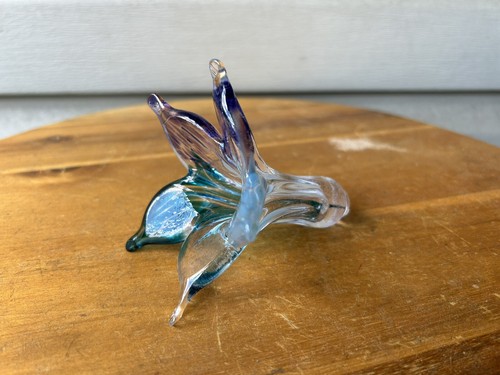 Blue Green Speckled Flower Hand Blown Art Glass Hanging Sculpture Suncatcher 4"
