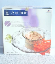 Anchor Hocking Savannah Floral Chip And Dip 2 Piece Set Original Box Vintage 
