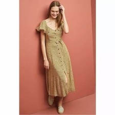 Anthropologie Bolano Brown Leopard Print Boho Midi Dress 6